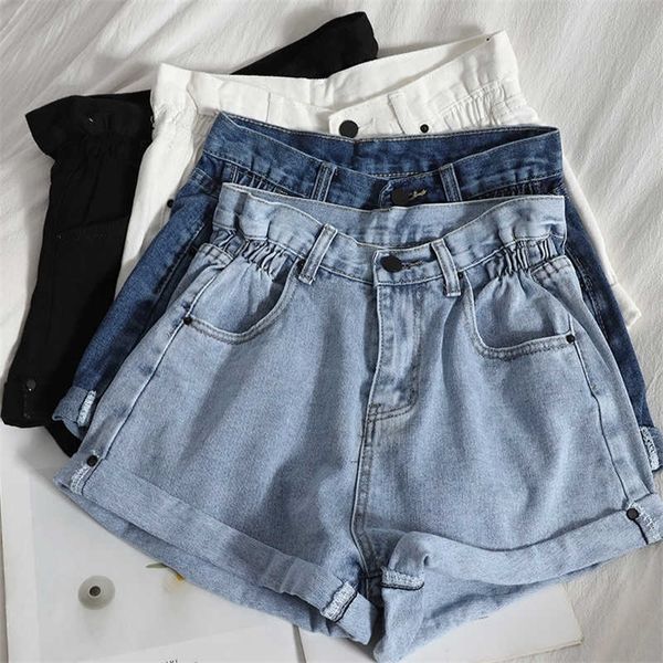 

hemming spring and summer style thin and versatile wide-legged high-waist denim shorts for students 210709, White;black