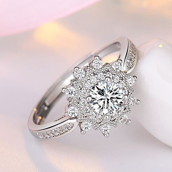 

new creative mosang stone snowflake stones ring european and american wedding diamond ring opening adjustment ladies, Silver