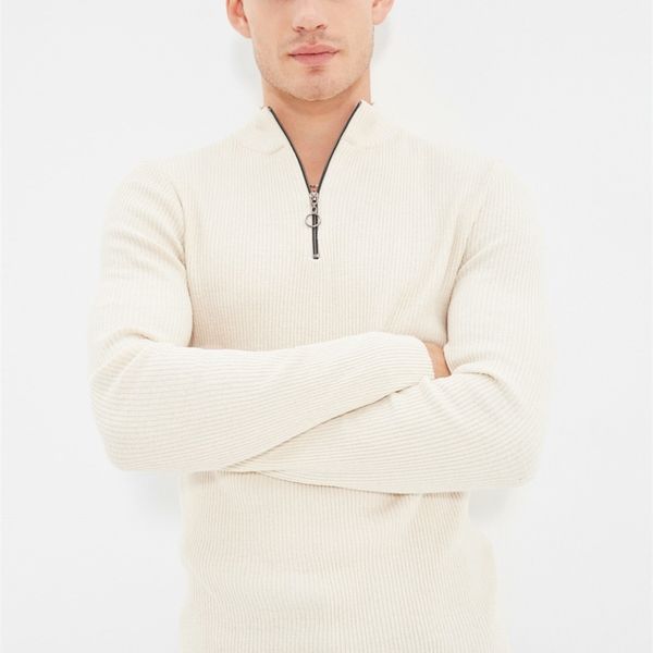 

mens slim fit half turtleneck zippered pullover tmnaw20kz1034 220817, White;black