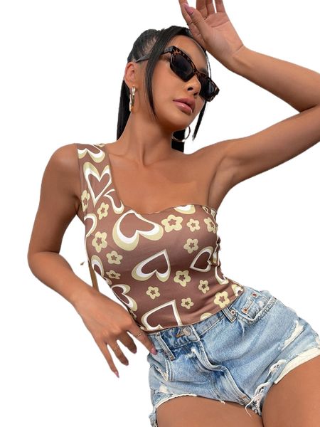 

heart print one shoulder y9t5#, White