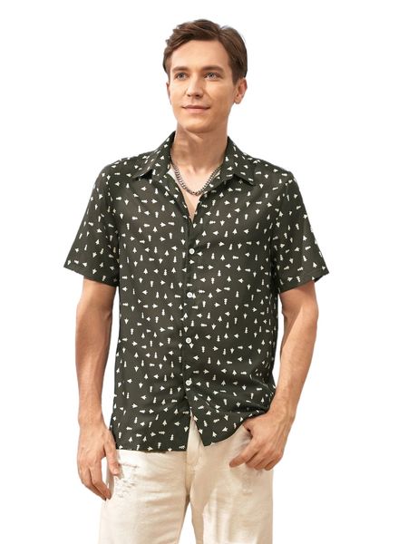 

men allover print shirt n1ar#, White;black