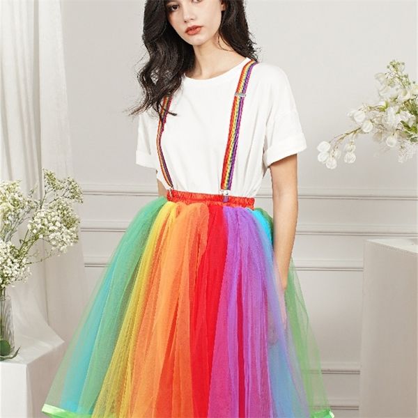 Misshow Женщины Rainbow Tutu Короткая юбка 5 слоев мягкий тюль Pettiskirt Girls Cosplay Costumes Костюмы сетчатые юбки высокий подарки 220701