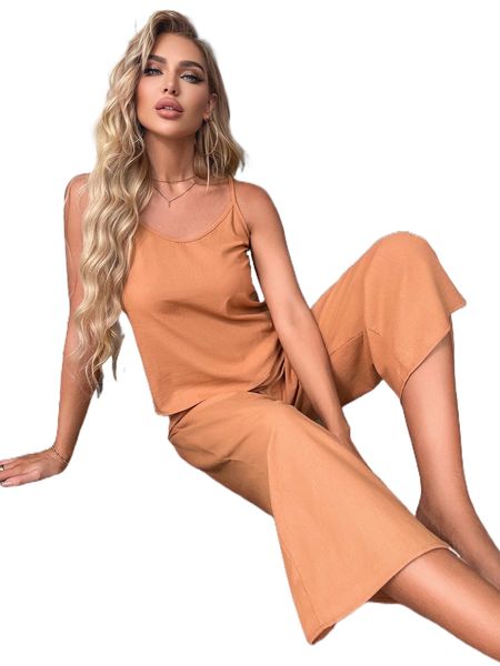 

solid elastic waist lounge set 46n7#, Black;red