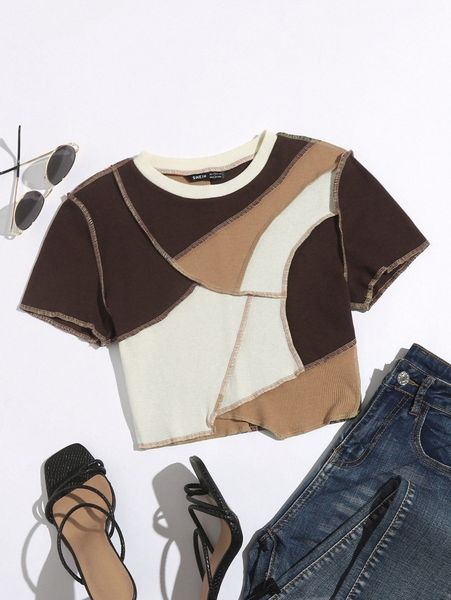 

contrast stitch colorblock asymmetrical z6r1#, White