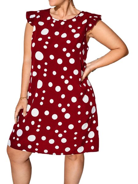 

plus polka dot print butterfly sleeve dress u1uv#, Black