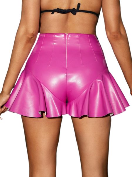 

ruffle hem patent shorts b2zq#, White;black