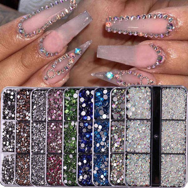 

6 grids diamond nail art decoration 3d mixed shape rhinestone colorful crystal flat bottom shinny gems diy nail art accessories y220408, Black