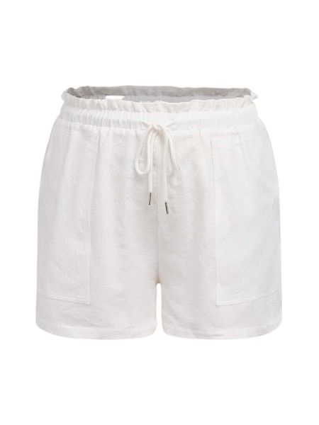 

plus paperbag waist drawstring straight leg shorts y8fz#, Black