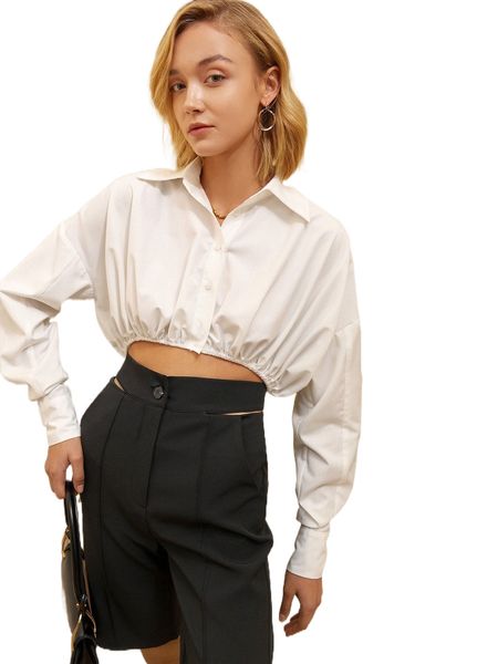 

drop shoulder crop shirt i5es#, White