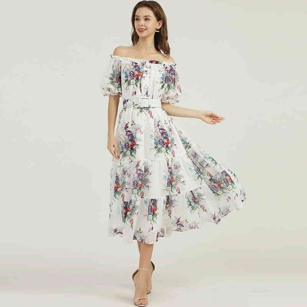 

casual dresses temperament women's spring and summer one line collar off shoulder print large swing jumpsuit medium long skirt, Black;gray
