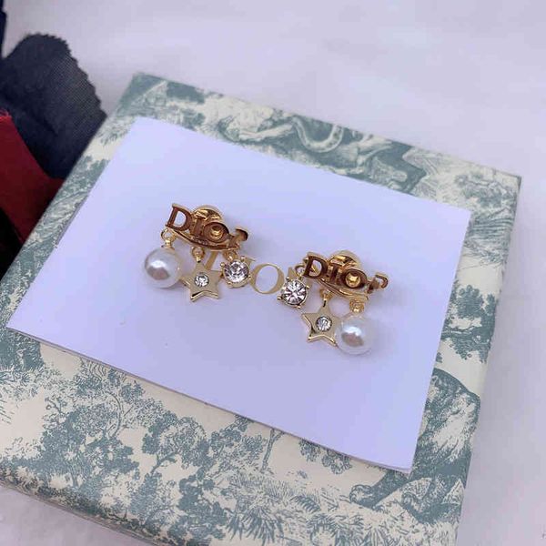 

d home new pearl earrings women's red same style temperament 925 sier needle earrings2022 brand trend fashion design versatile ladies n, Golden