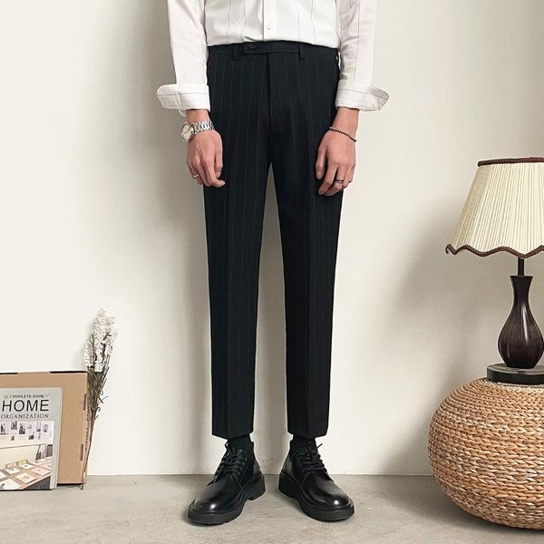 Ternos masculinos Blazers Men Stripe Suit Pant vintage Slim Fit Business Business Fashion Fashion Taipn Len Lápis Pants Male coreano