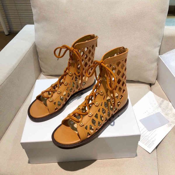 

sandals d-trap sandal in camel genuine leather cutout lace-up combat boots luxury designers sandals gladiator women flat shoes ankle wyb7, Black