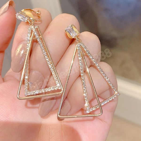 

full diamond long triangular tassel dangle earrings for women korean fashion earring daily birthday party jewelry gifts, Silver