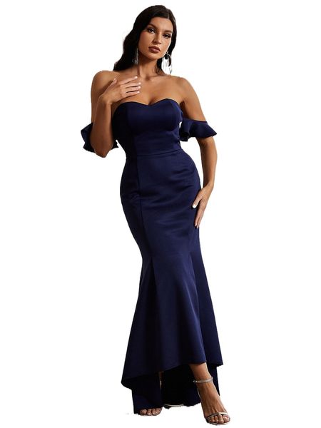 

off shoulder mermaid hem formal dress s9tm#, Black;gray