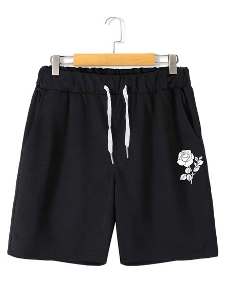

men rose print drawstring waist shorts g8fp#, White;black