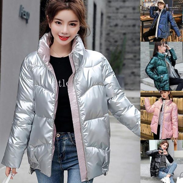 Damen Down Parkas Winter Coat Frauen 2022 Mode Herbst Glossy Stand Collar Jacket Cotton Liner Womens Short Parka Guin22