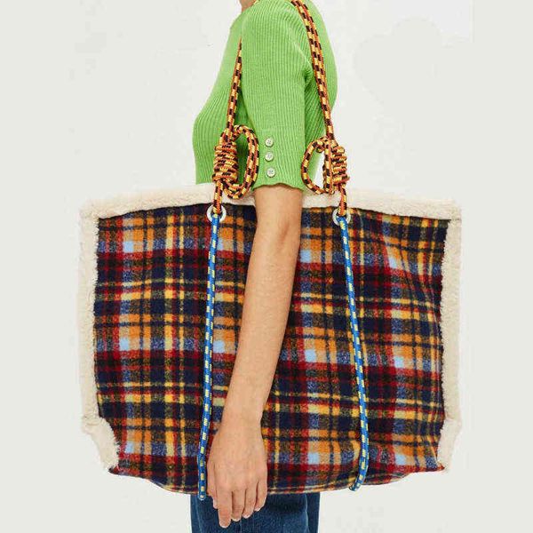 

bag new fashionable small fashionable designers lamb fur check large capacity single shoulder bag tot bag 220609