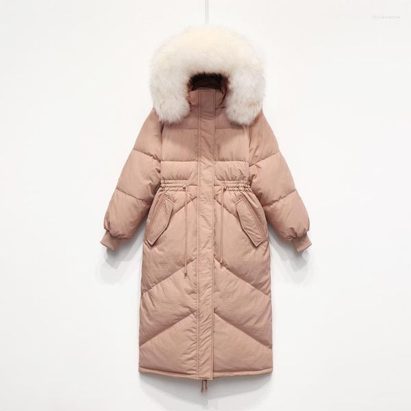 Piumino da donna Parka Winter White Duck Jacket Donna Abbigliamento di marca 2022 Cappotto X-Long coreano Cappotto con cappuccio in pelliccia di grandi dimensioni Hiver LW16381 Luci22