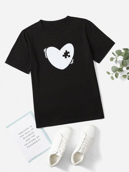 

men geo & heart print tee 31nk#, White;black
