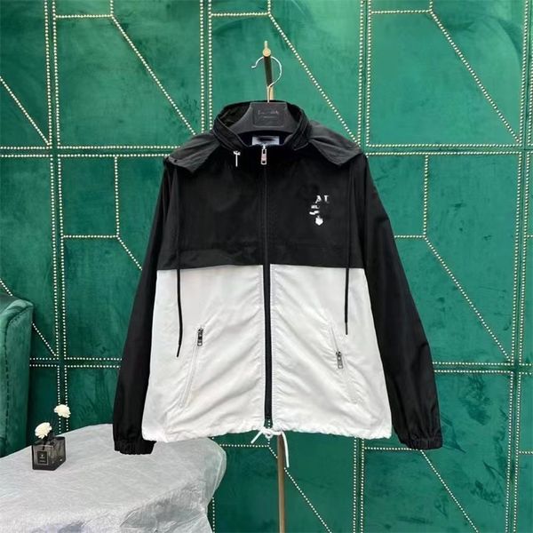 

warehouse clothing spring new double color contrast letter printing hooded waterproof nylon stormsuit sunscreen suit outlet_5jvm, White;black