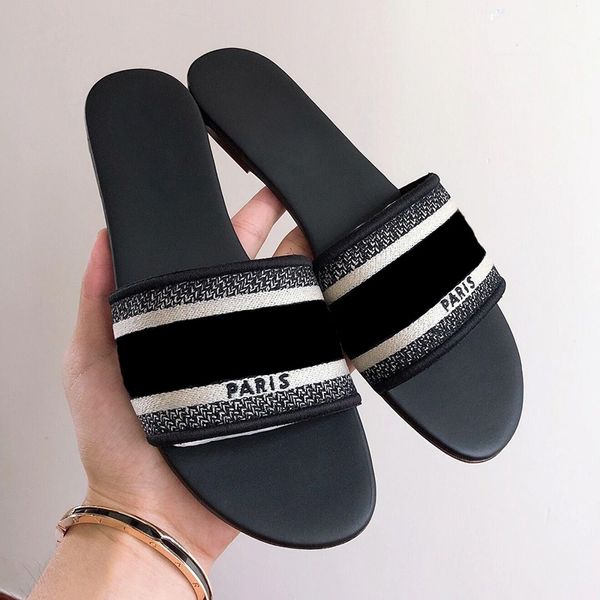 

dupe ladies slippers dways sandal for womens paris popular style black embroidered cotton luxurious slides slipper designer footwear no box