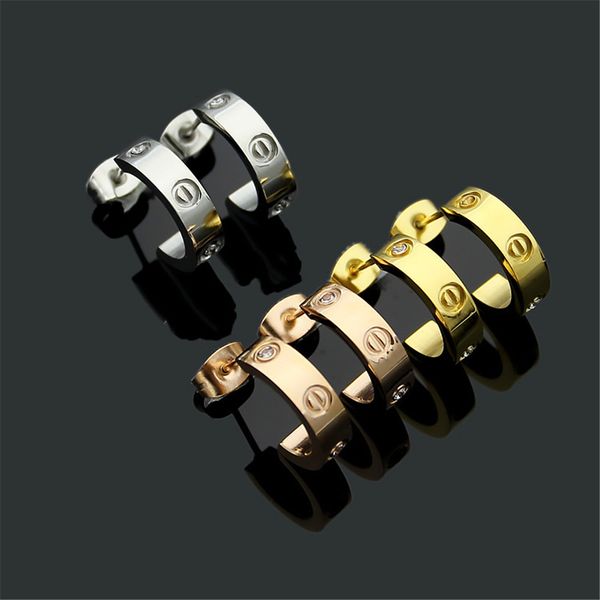 

factory price wholesale titanium steel screw with drill earrings semi-circle opening 18k rose gold stud earrings, Silver