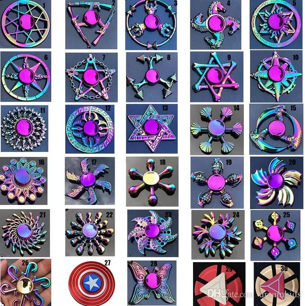 Rainbow Pack Metal Fidget Спиннер Звезда Цветок Череп Дракон Крыла Пакета Рука Спиннинг Верх Для Аутизма СДВГ Детский Взрослый Антисреда Игрушки EDC