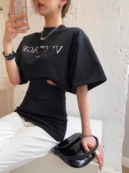 

women's t-shirt designer design sense fashion letter printing short sleeve cotton waist seal t-shirt 2021 spring and summer women', White