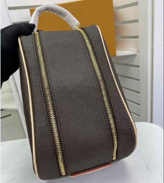 28x16x13cm saco de higiene pessoal de couro genuíno homens sacos de lavagem luxurys designers compõem cosméticos bolsa de toalete mulheres caso de maquiagem duplo zíper