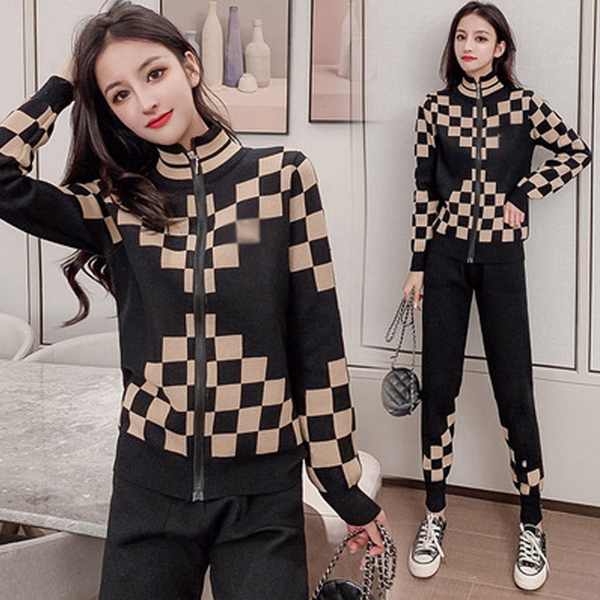 

design chic ins women loose knited sport sweatshirt drawstring elastic waist casual pant 2021 autumn winter sweater 2 piece sets, Gray