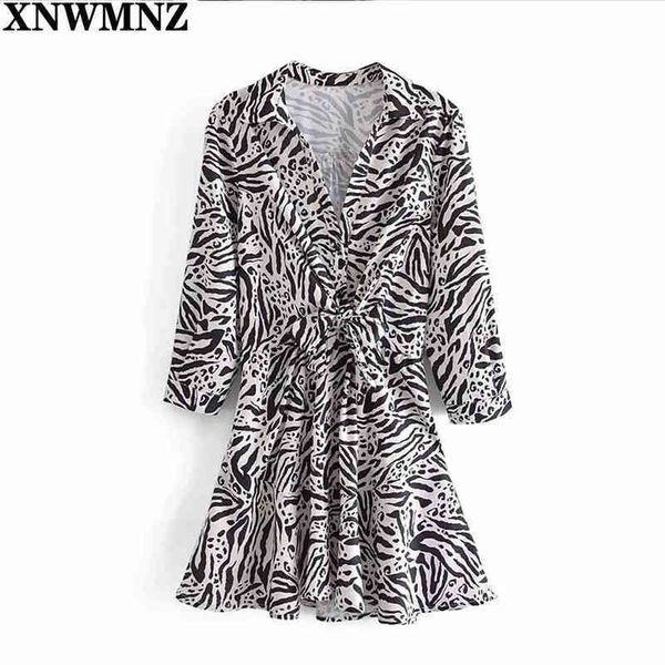 

xnwmnz women animal print shirt short dresses fashion half sleeve woman summer elastic waist vintage female 210513, Black;gray