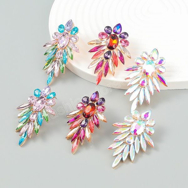 

metal rhinestone geometric earrings sparkling statement dangle earrings women's luxury exaggerated jewelry, Silver