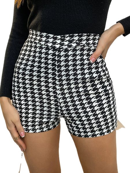 

houndstooth print skinny shorts l5dq#, White;black