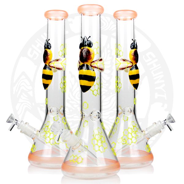 14 Zoll Glasrohre Rauch Bongs Shisha Cool Bongs 7 mm Thikcness 3D Handdruck Bumblebee Glow in the Dark Bong Wholesale