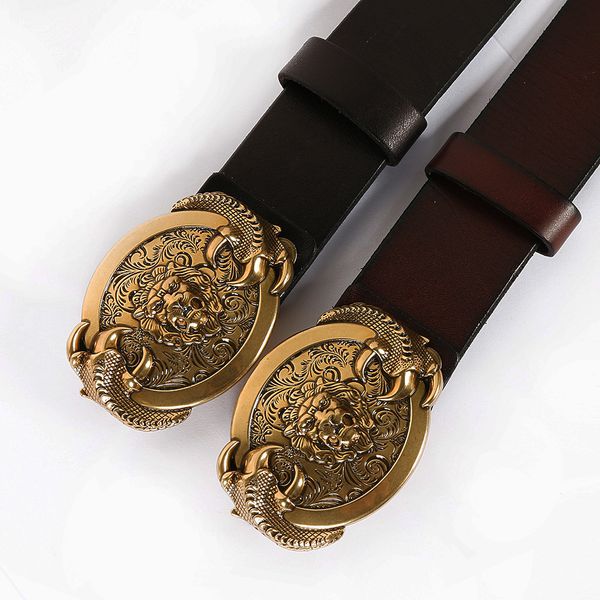 

new layer leather men's belts retro leisure gold small rivets smooth buckle belt luxury designer belts1 fashionable leather classical w, Black;brown