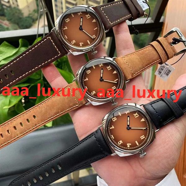 

v7 pam00687 47mm montre de luxe p.3000 manual winding mechanism movement super luminous plexiglas crystal glass mirror men's 282m, Slivery;brown