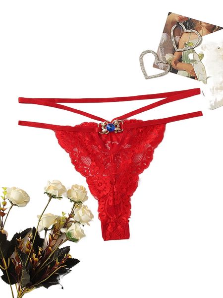 

plus rhinestone lace thong j9ed#, Black;white