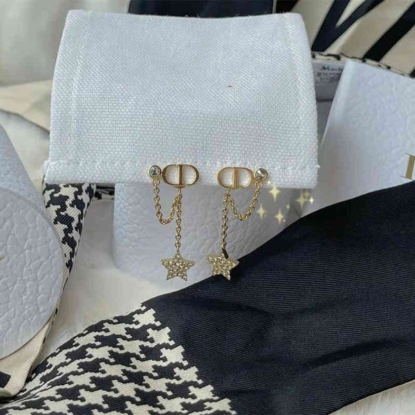 

tassel star chain earrings female temperament advanced gold double-layer earrings us design jewelry, Golden