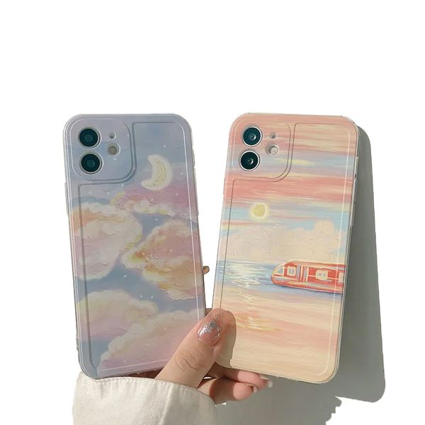 

landscape oil painting iphone case 12pro max protective cover phone case 11 13 full package xs soft covers for 8/xr good