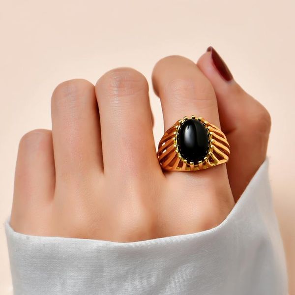 

cluster rings simple natural black crystal stone for women classic charm female finger gold romantic engagement jewelry gifts, Golden;silver