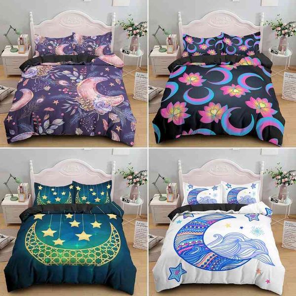 Copripiumino in stile nordico King Queen Size Stars Moon Pattern Set di biancheria da letto per bambini Adolescenti Adulti Fiori Federa