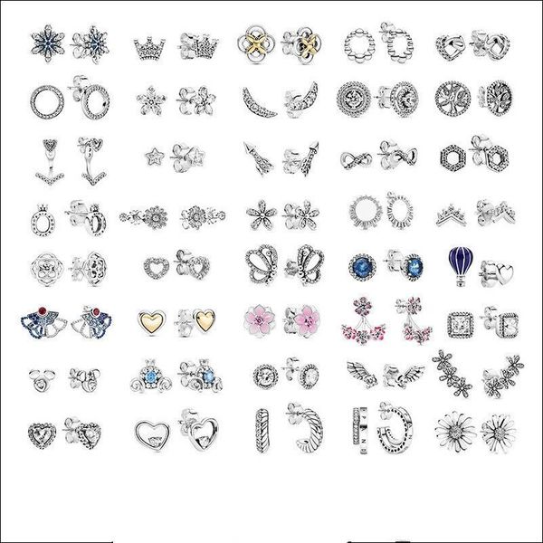 

genuine 925 sterling silver heart stud earrings magnolia flower silver stud earrings pandora classic sterling silver earrings couple gift wo, Golden