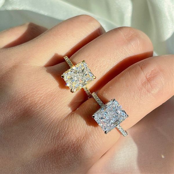 

luxury 925 sterling silver jewelry designer ring princess square love diamond ring for woman white yellow pink green 5a zirconia bride wed r, Slivery;golden