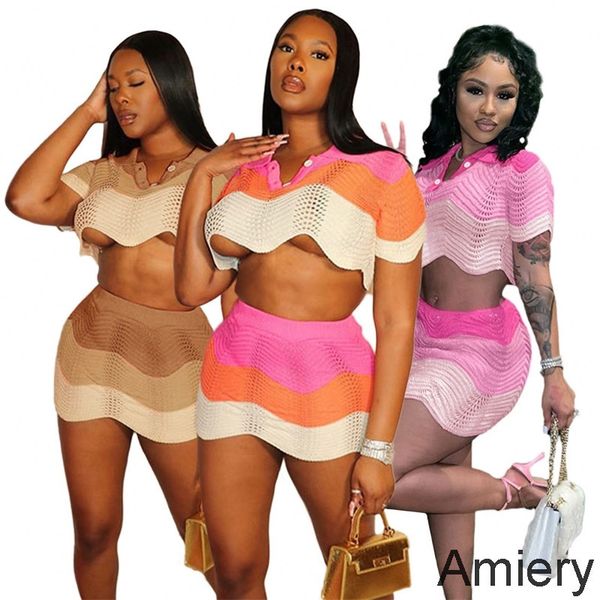

2022 knitted two piece skirts set womens tracksuits sets cute polo shirt woolen two piece suit outfits fashion, Black;gray