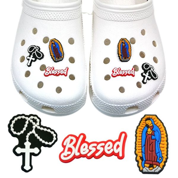 

moq 100pcs religion series croc charms 2d soft plastic shoe accessories buckles cartoon shoe charm decorations fit women men sandals kids br, White;pink