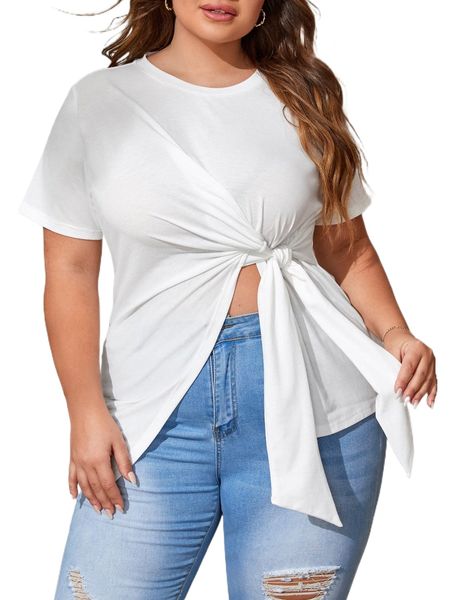 

plus knot detail split hem tee t4hm#, Black