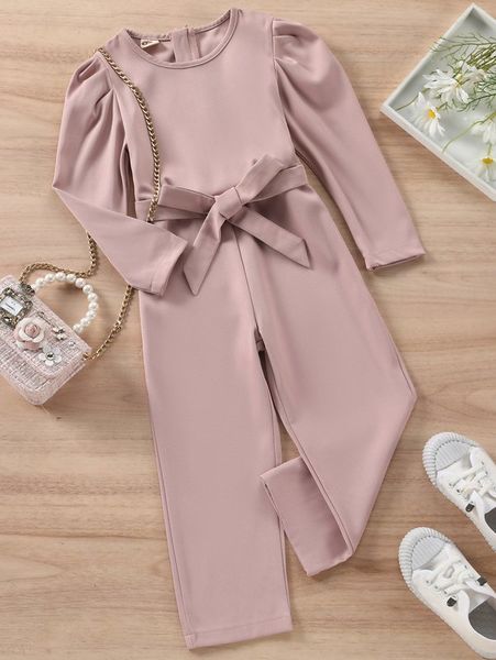 

toddler girls puff sleeve belted jumpsuit she, Blue