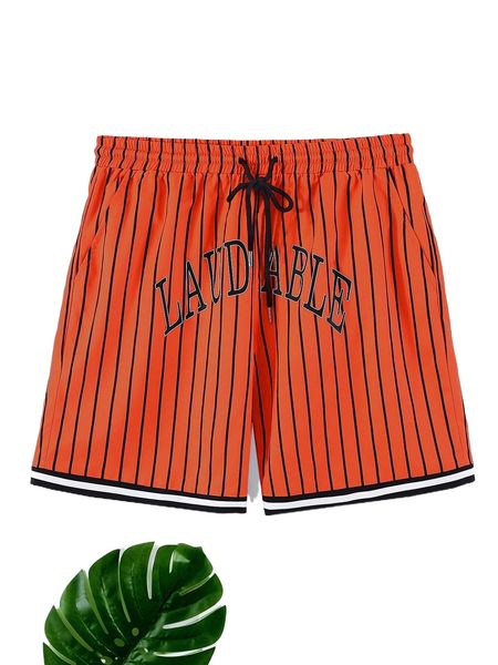 

men random striped & letter graphic contrast trim shorts g28b#, White;black