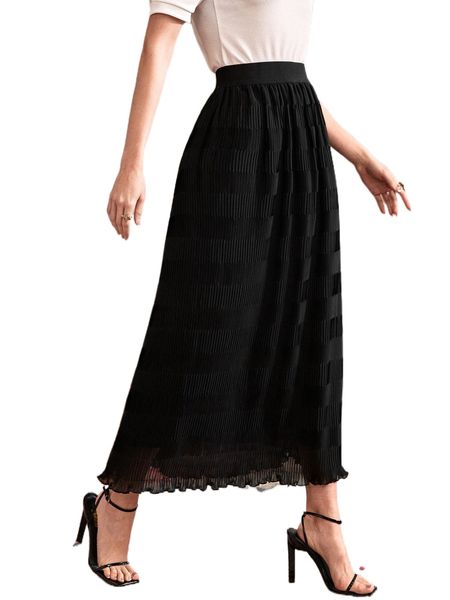 

lettuce trim high waist skirt e8hu#, Black